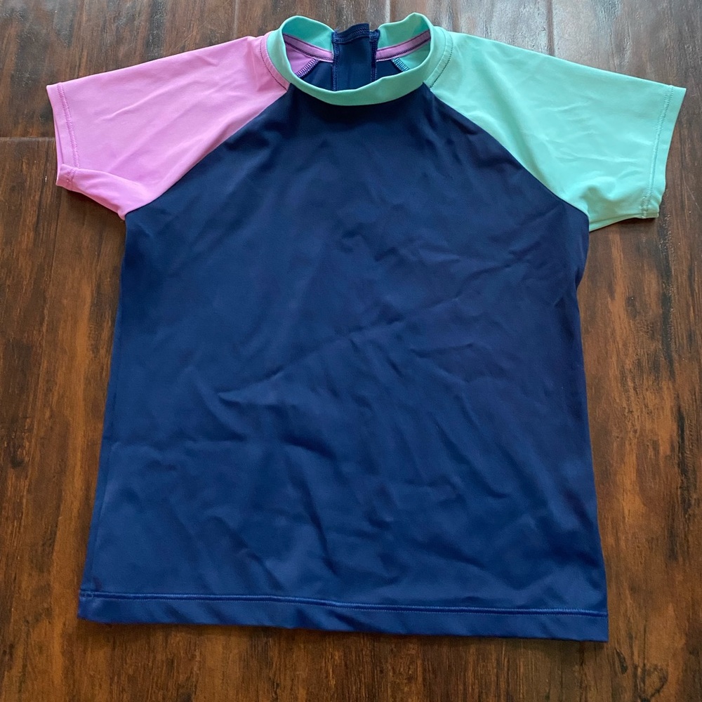Athleta girls rashguard swimsuit top navy blue size small 7